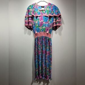 Diane Freis original vintage colorful ruffled‎ maxi dress